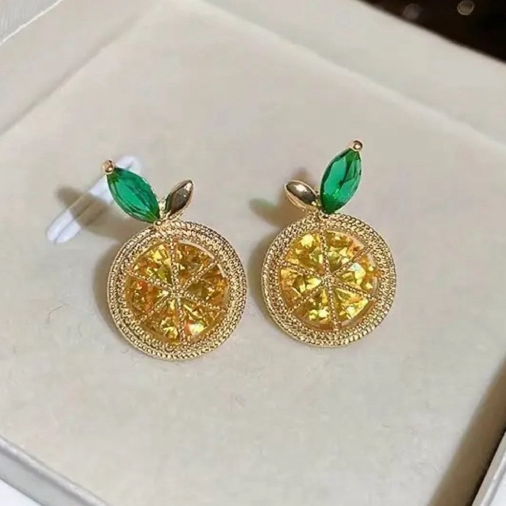 New Lemon Crystal Stud Earrings Funny Fruit Shaped Citrus Jewelry Accessory
